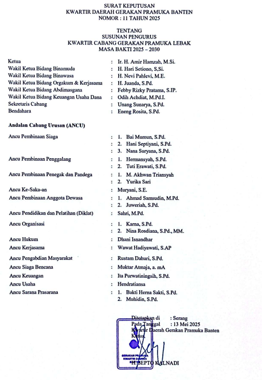 Bagan Struktur Organisasi Kwarcab Lebak